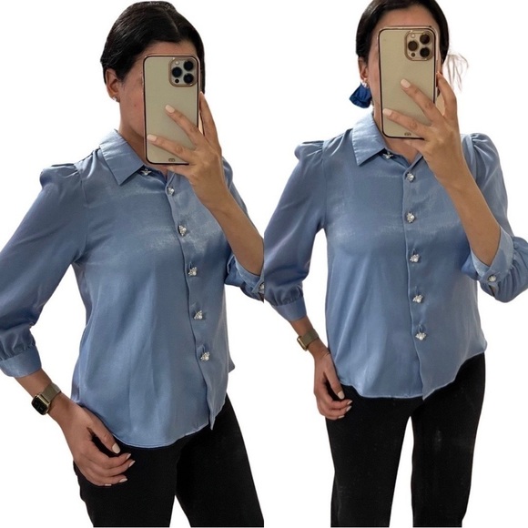 NWT ZARA Jeweled Button Down Shirt Small - Picture 6 of 7